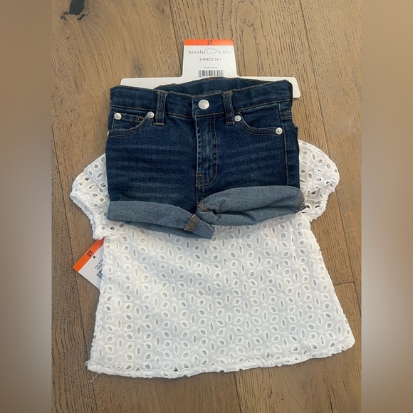 NWT Koala Kids Toddler Girl 2T Short Set Lace White Top Jean Cotton Frilly - Picture 7 of 12